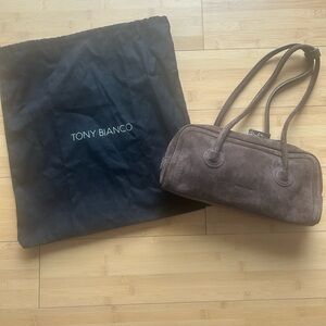 Tony Bianco Chocolate Suede Baguette Tote